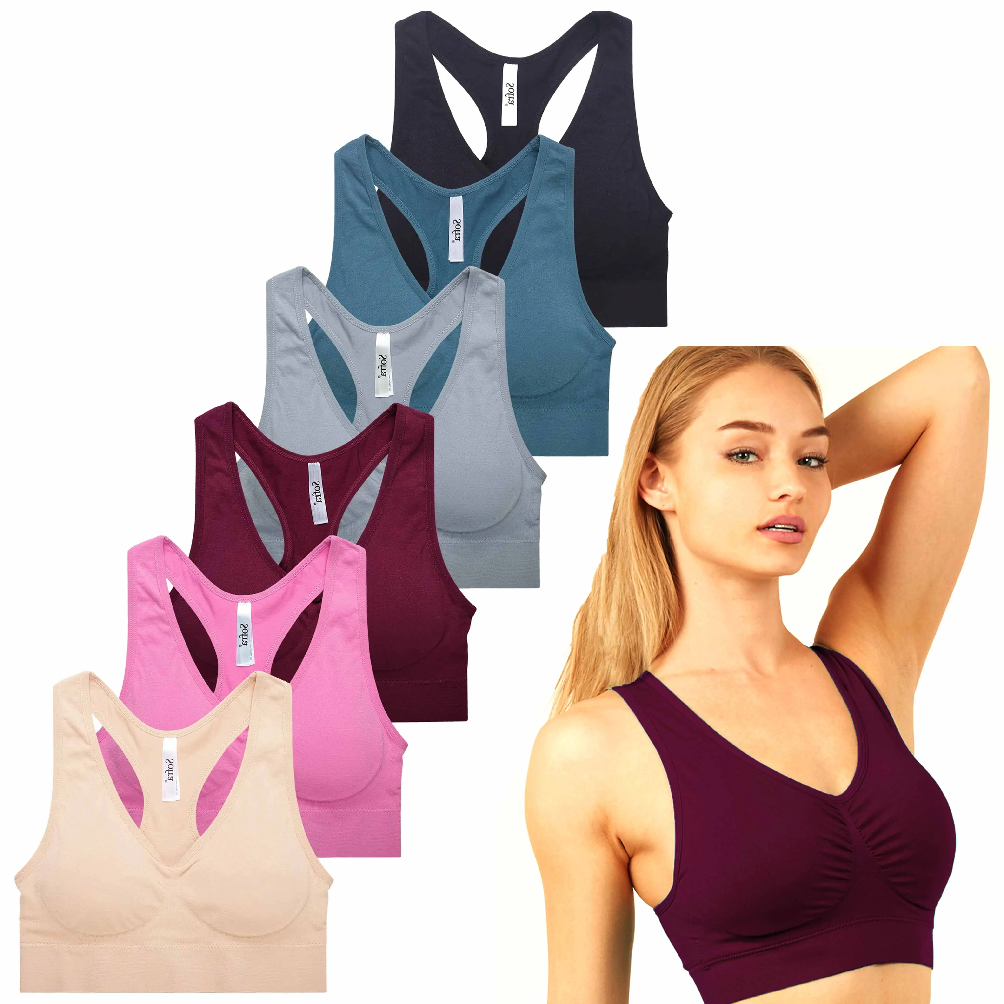 6 Pack Women's Seamless Sports Bra Sexy Padded Racerback Yoga Gym Crop Tank Top