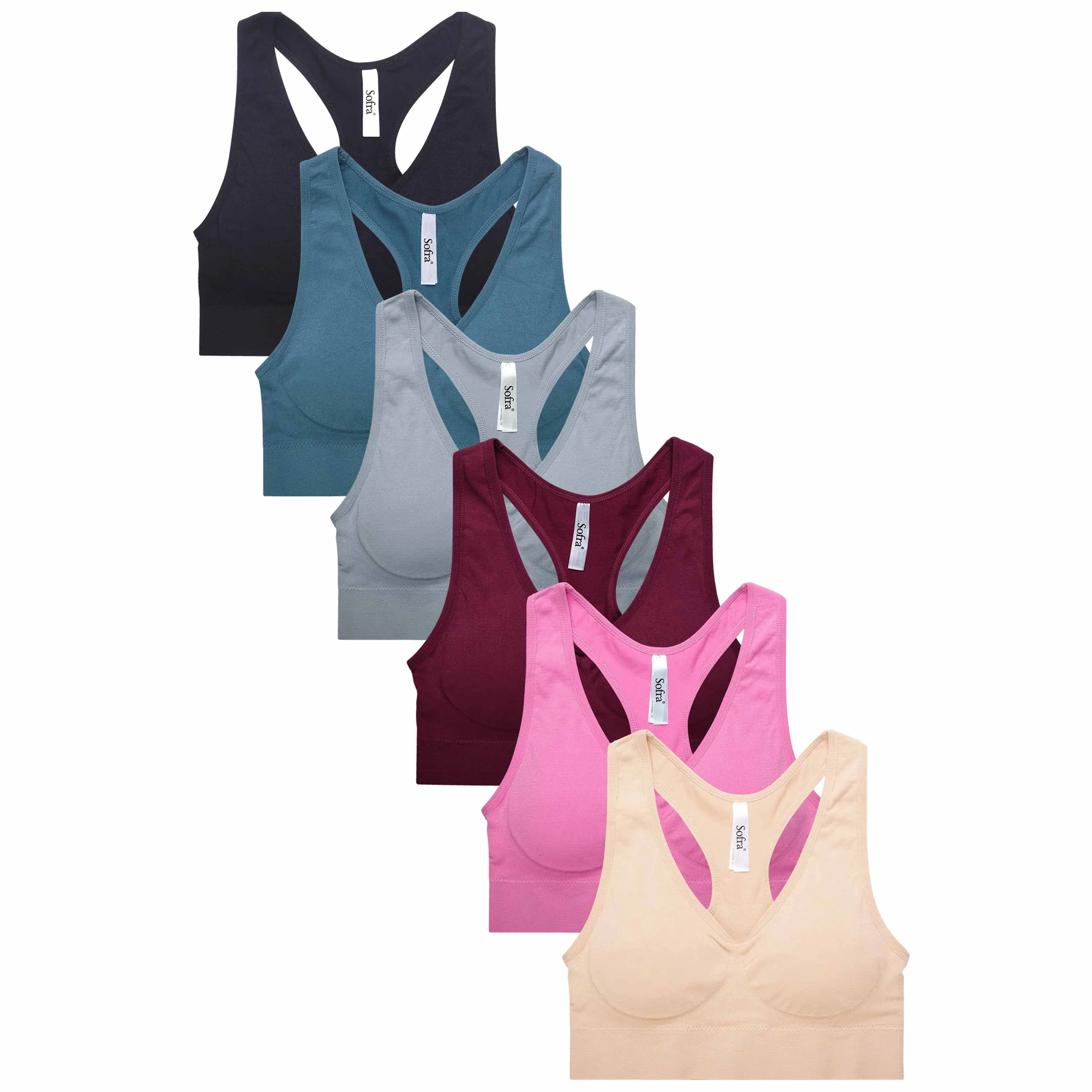 6 Pack Women's Seamless Sports Bra Sexy Padded Racerback Yoga Gym Crop Tank Top