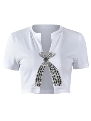 A&A Open Split Rhinestone Crop Top