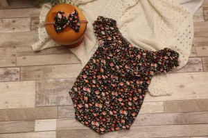 Anisa- Newborn or Sitter Flutter Romper; Newborn Romper; Sitter Romper; Midnight Garden; MADE TO ORDER