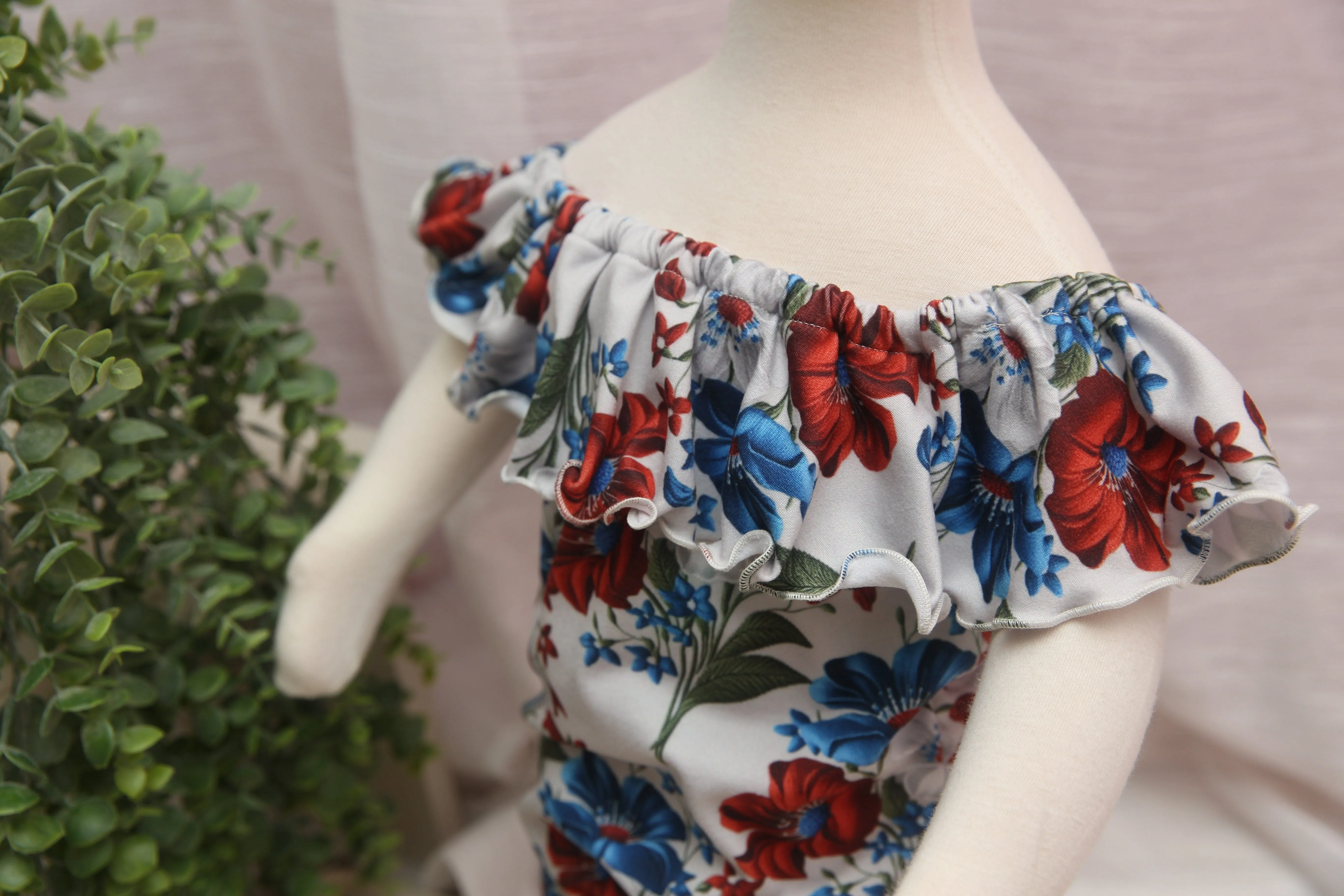 Anisa- Newborn or Sitter Flutter Romper; Newborn Romper; Sitter Romper; Patriotic 3D Floral; MADE TO ORDER