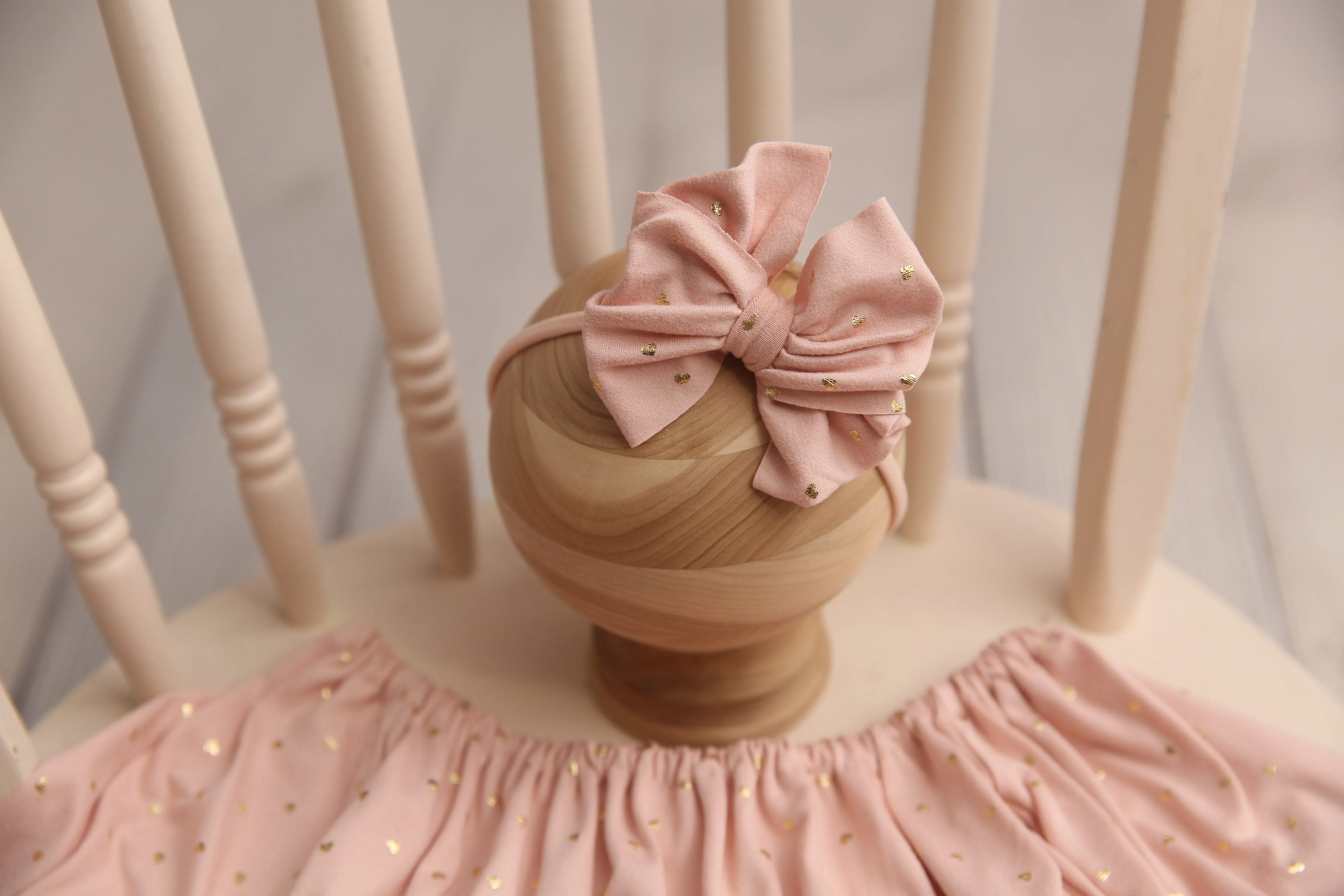 Bellami Romper; 0-3 month- 18/24 Month; Soft Pink with Golden Hearts; Cakesmash- MADE TO ORDER
