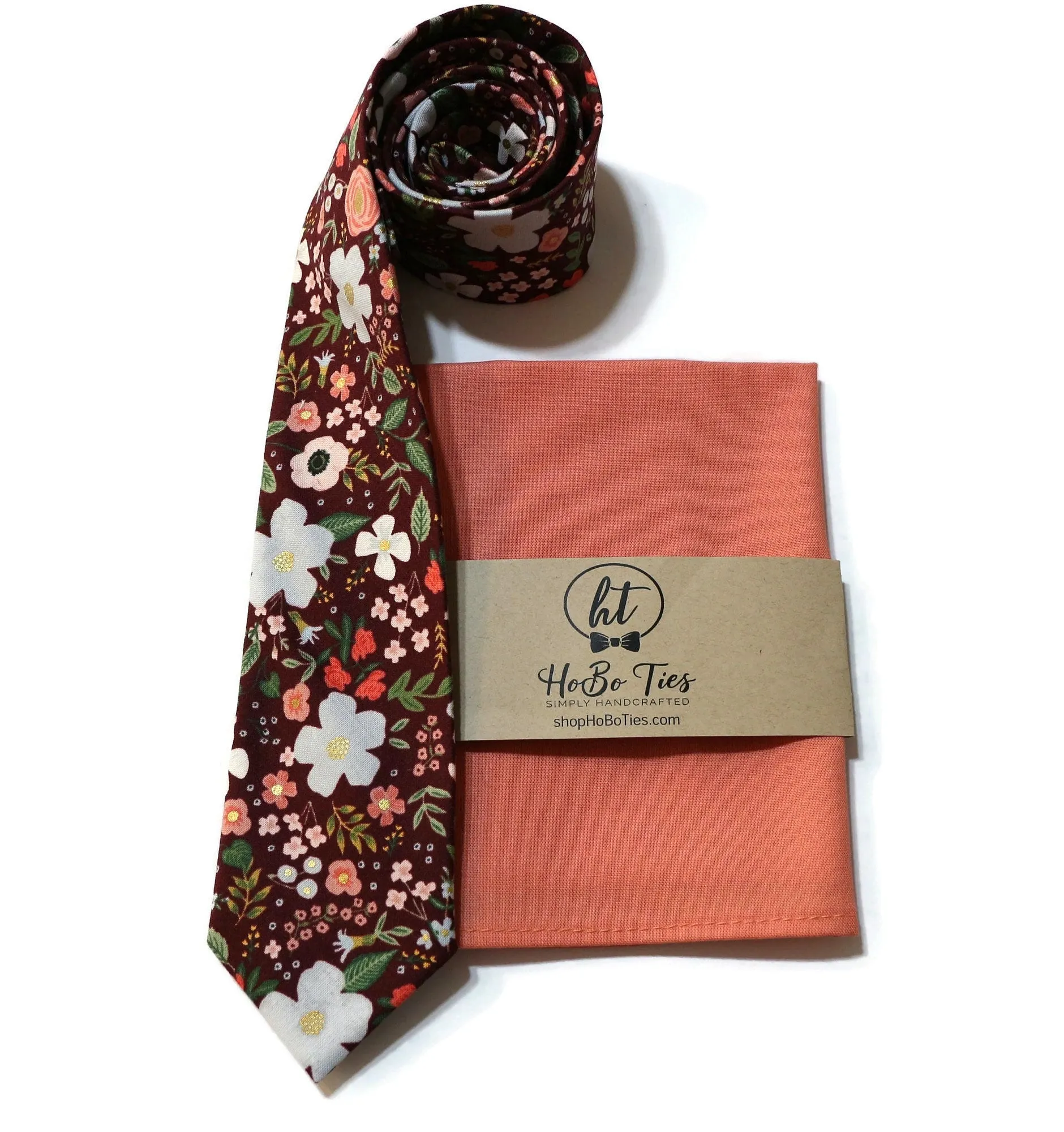Burgundy Wild Rose Floral Necktie