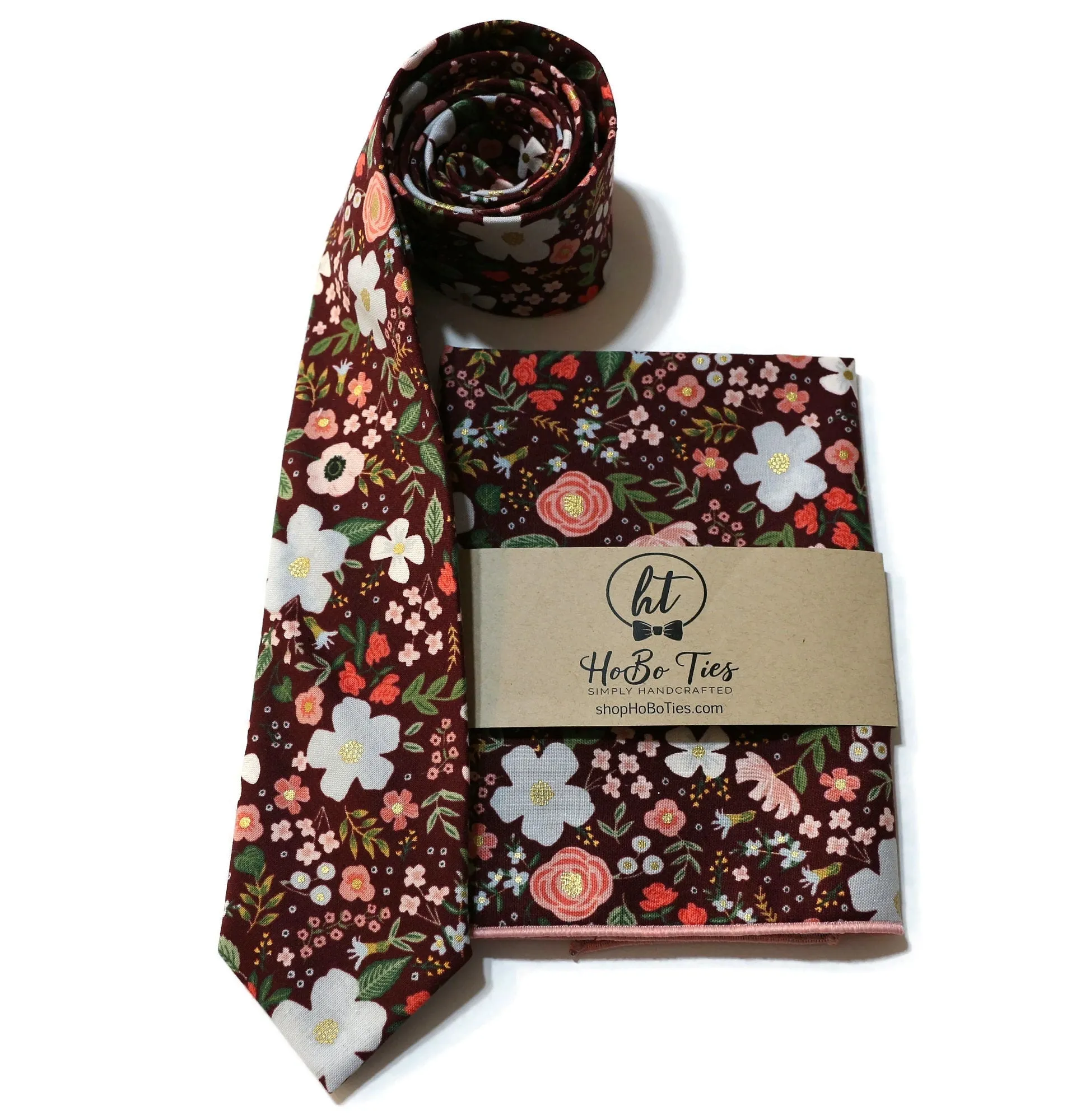 Burgundy Wild Rose Floral Necktie