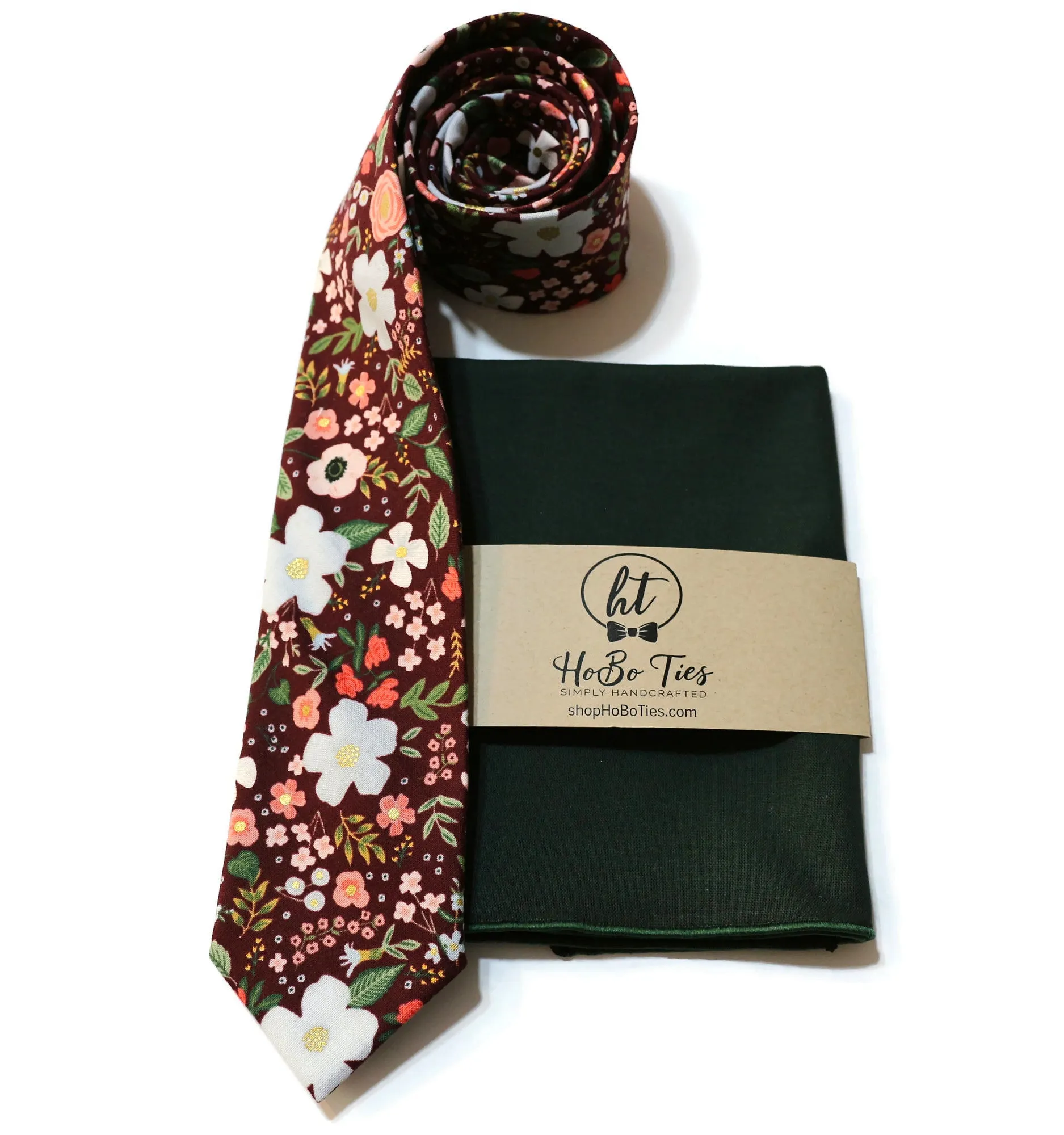 Burgundy Wild Rose Floral Necktie