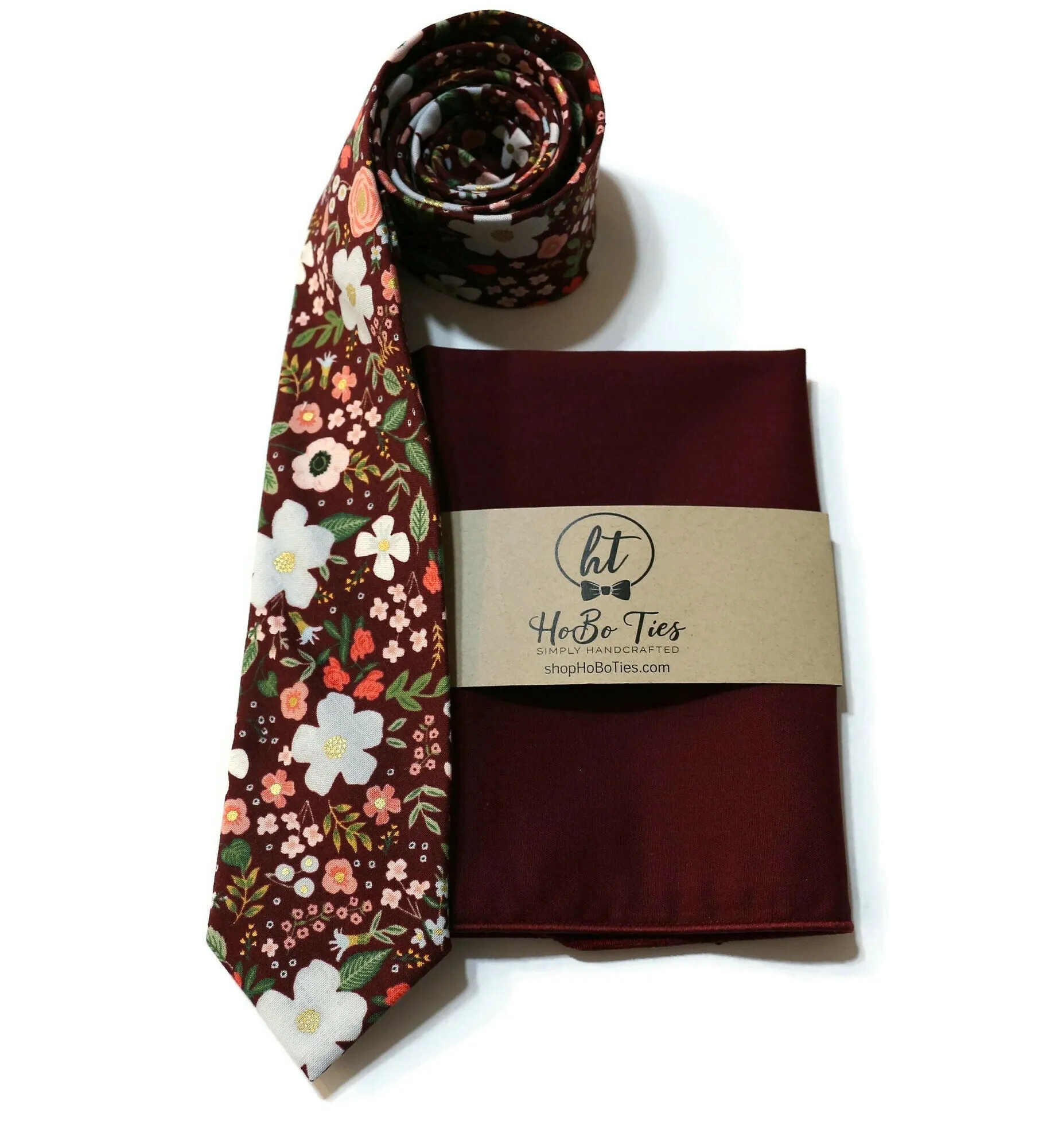Burgundy Wild Rose Floral Necktie