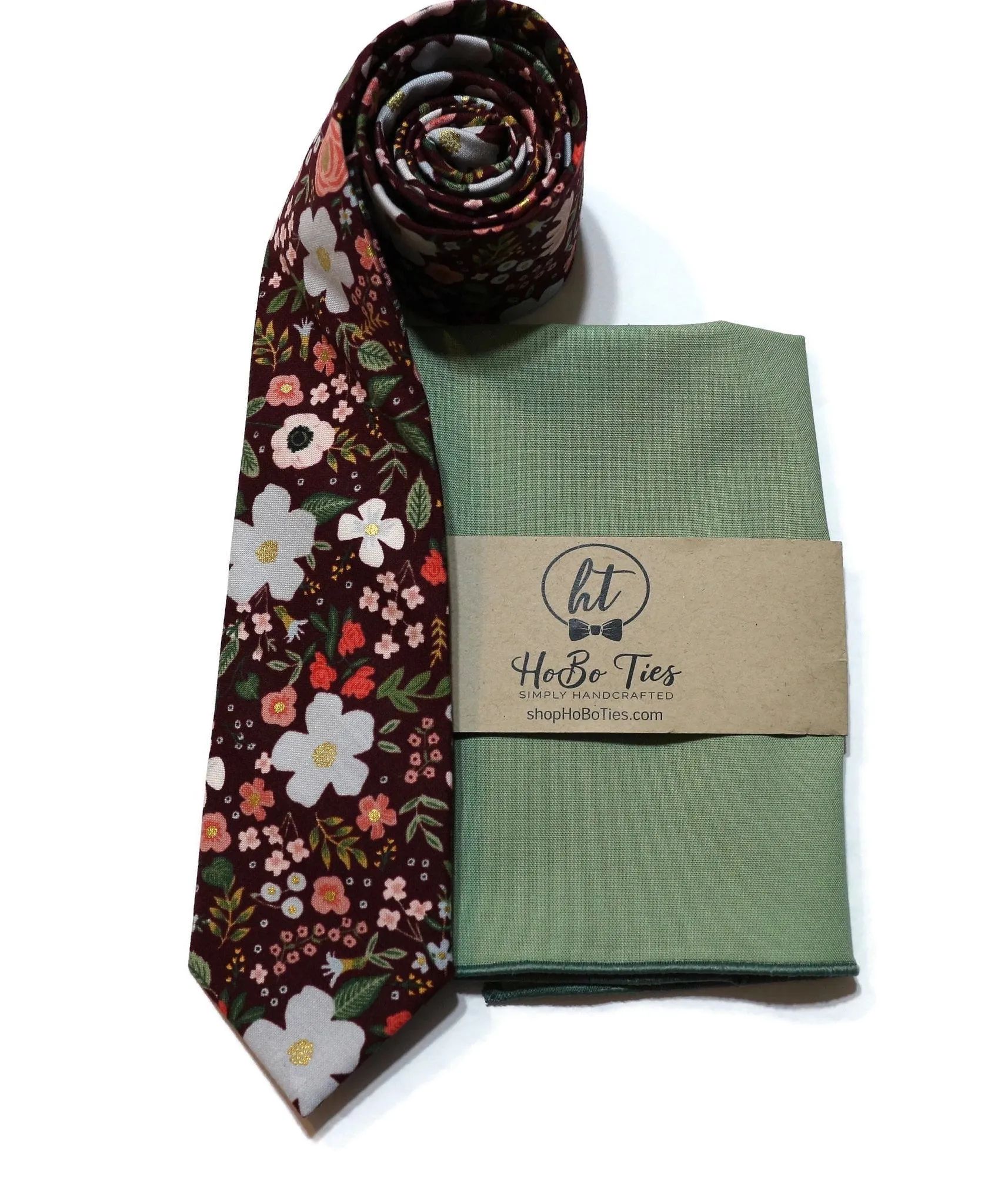 Burgundy Wild Rose Floral Necktie
