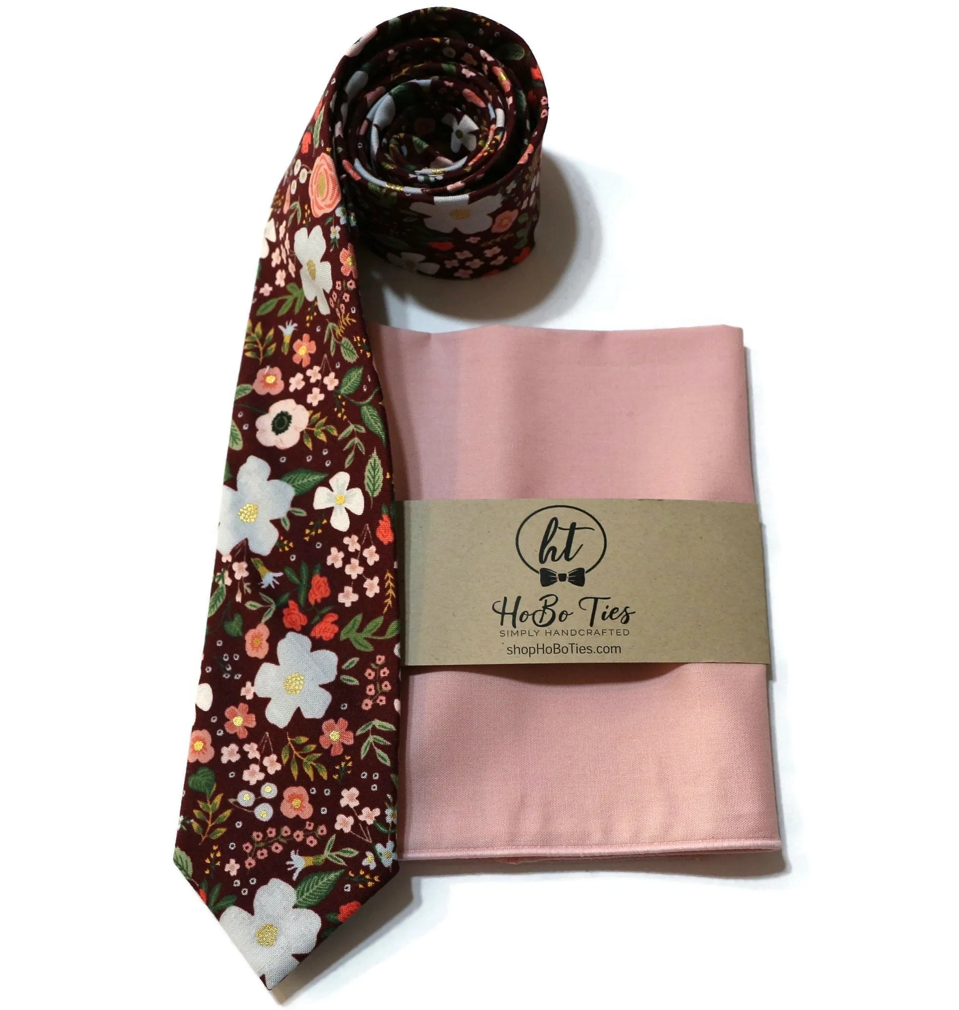 Burgundy Wild Rose Floral Necktie