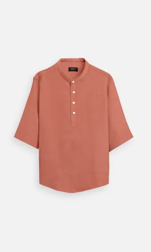 Burnt Orange Formal Pure Linen Kurta Style Shirt - AddysForMen