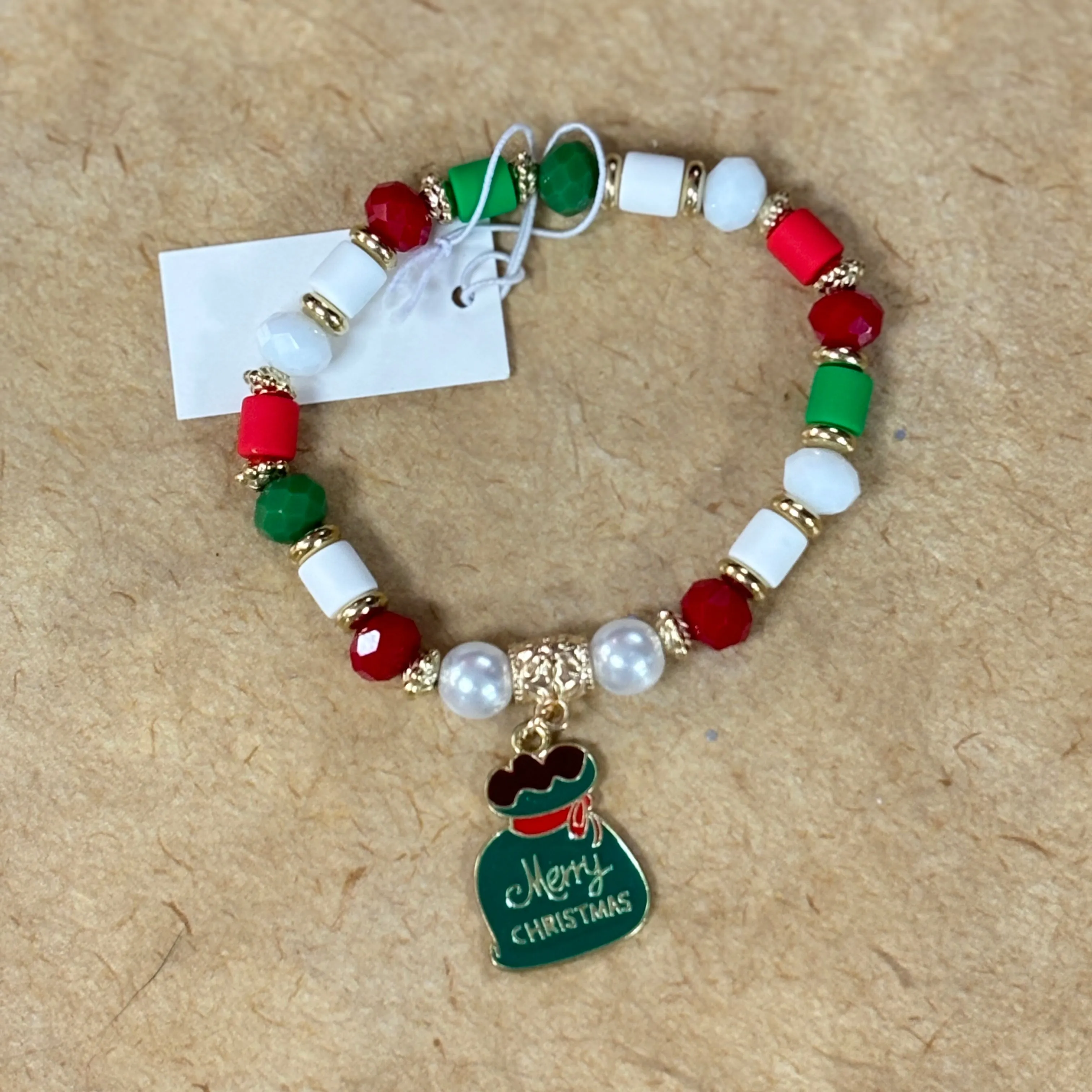 Christmas Green and Red Beaded Bracelet