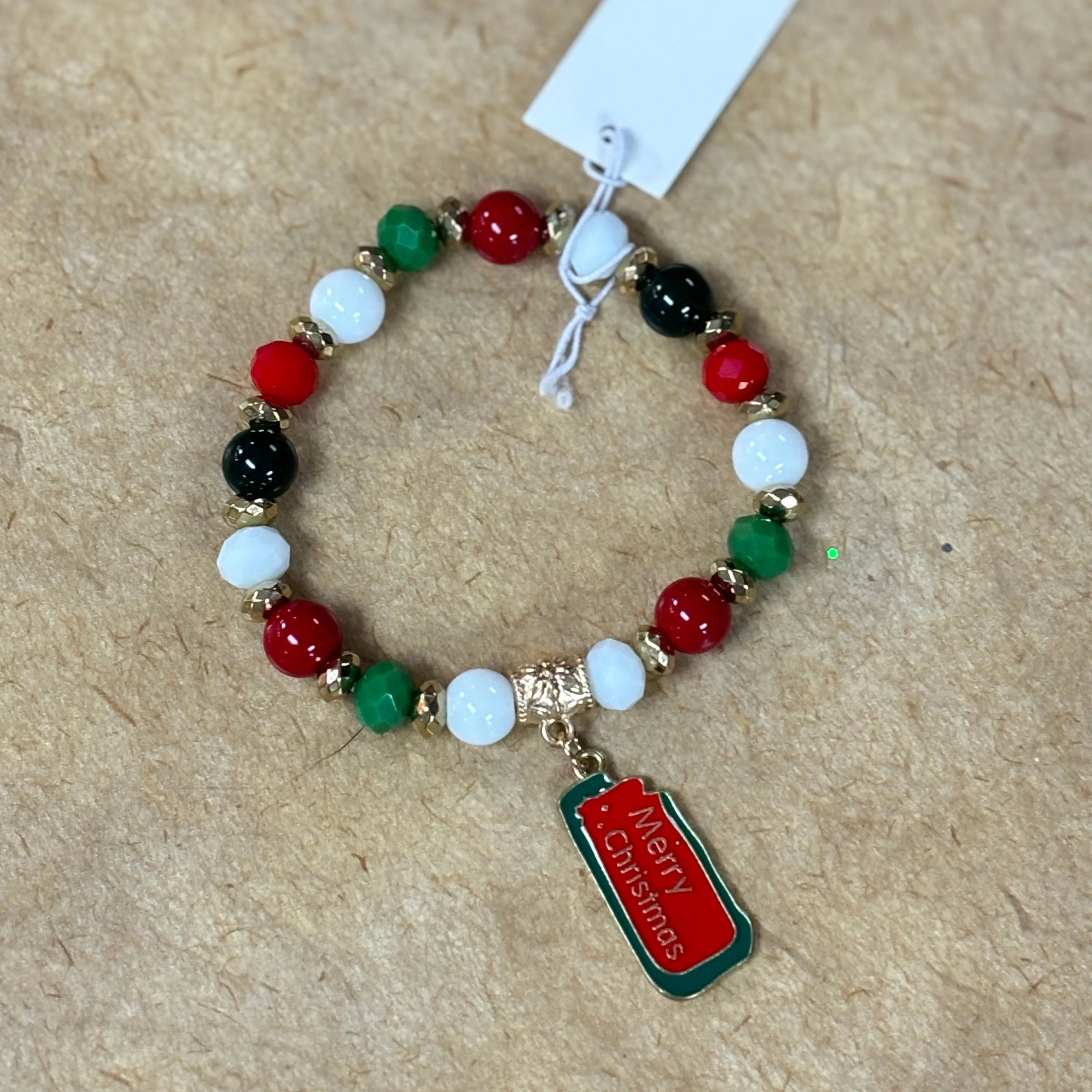 Christmas Green and Red Beaded Bracelet