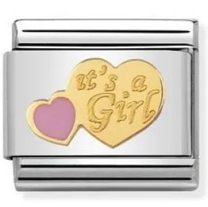 Classic bonded yellow Gold & Enamel Its a Girl  030242/39
