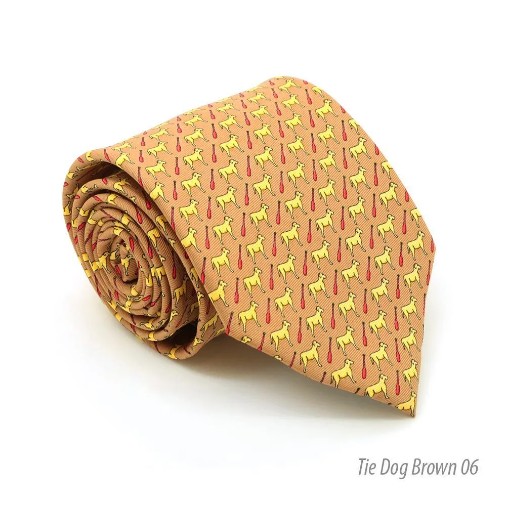 Dog Brown Necktie with Handkerchief Set