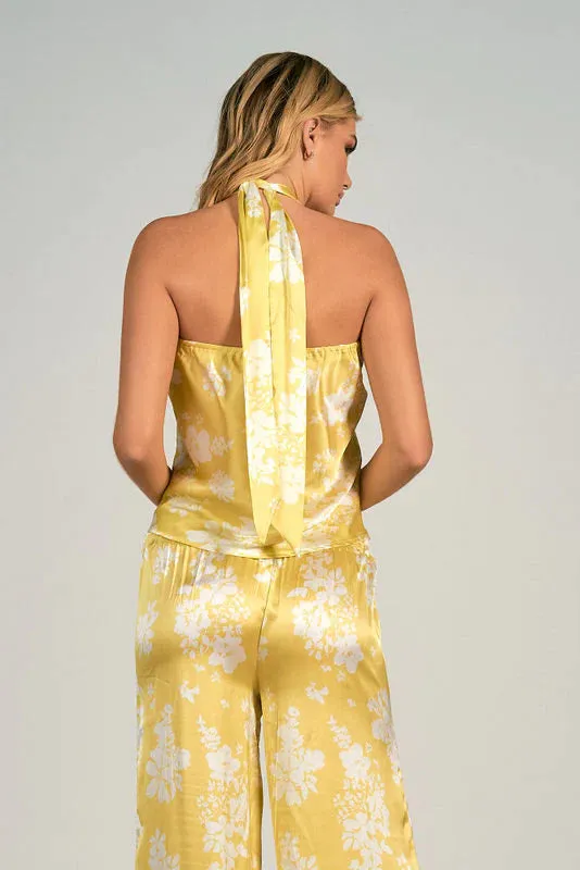 Elan Law Celery Capri Print Halter Top