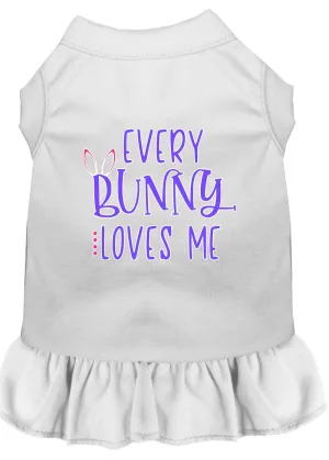 Every Bunny Loves Me Screen Print Dog Dress White Sm (10)