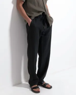 Linen Drawstring Trousers - Black