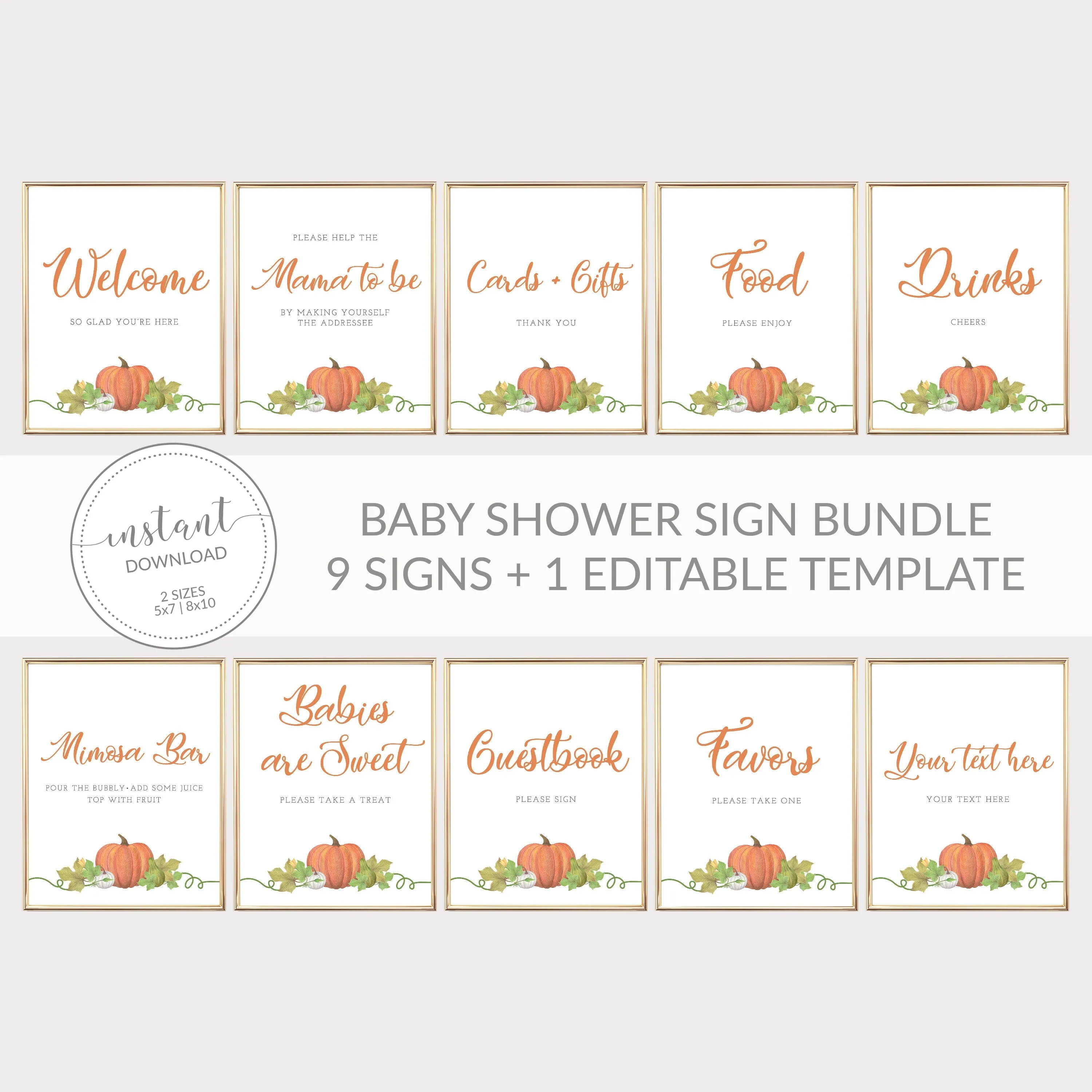 Little Pumpkin Baby Shower Sign Bundle, Printable Fall Sip and See Signs, Editable INSTANT DOWNLOAD - HP100