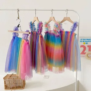 Magical Rainbow Sleeveless Tulle Dress