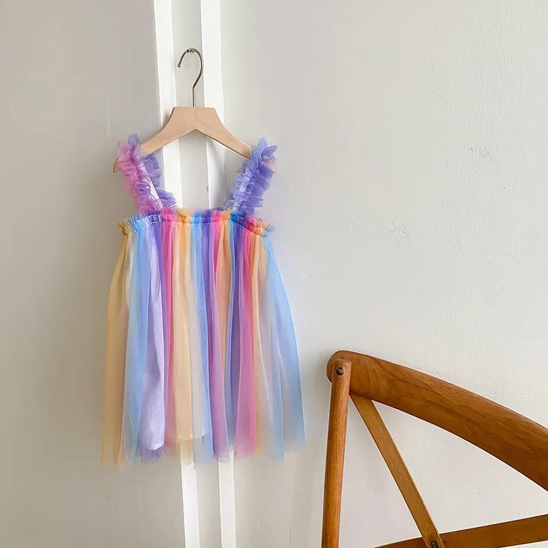 Magical Rainbow Sleeveless Tulle Dress