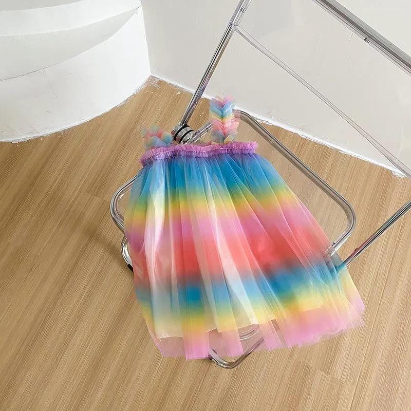 Magical Rainbow Sleeveless Tulle Dress
