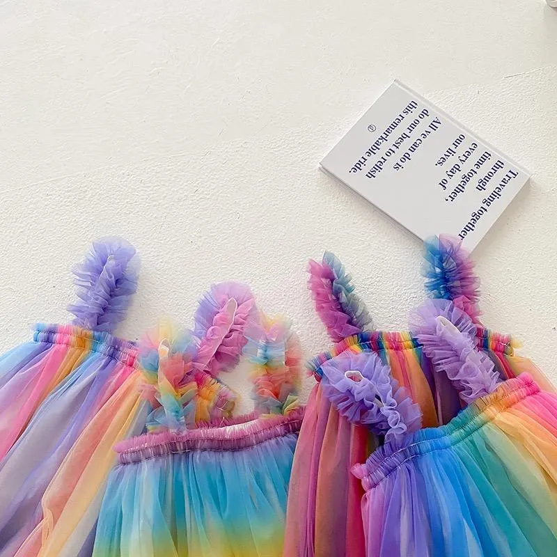 Magical Rainbow Sleeveless Tulle Dress