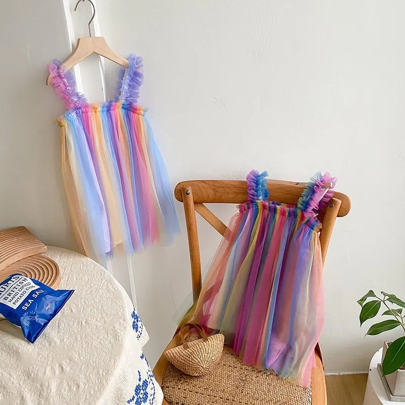 Magical Rainbow Sleeveless Tulle Dress
