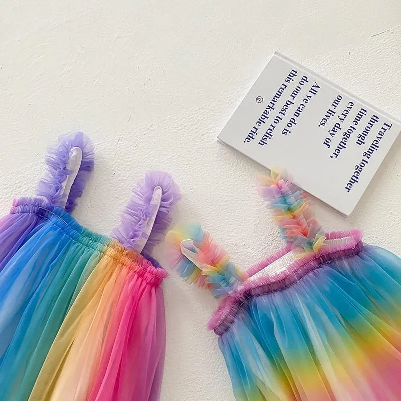 Magical Rainbow Sleeveless Tulle Dress