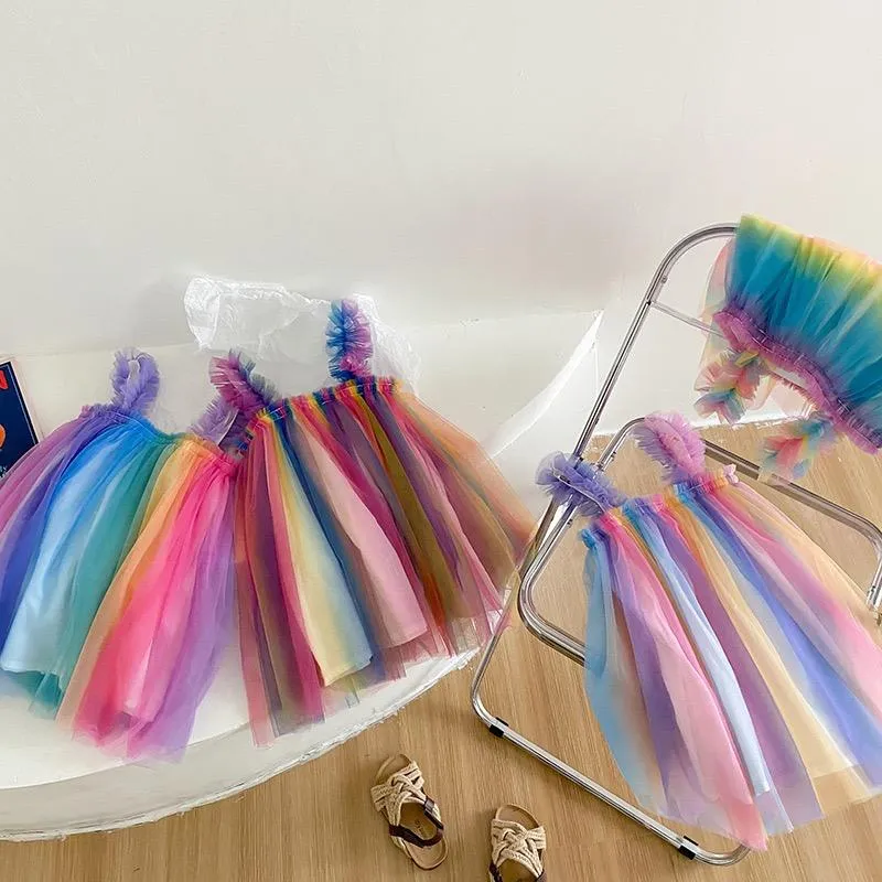 Magical Rainbow Sleeveless Tulle Dress