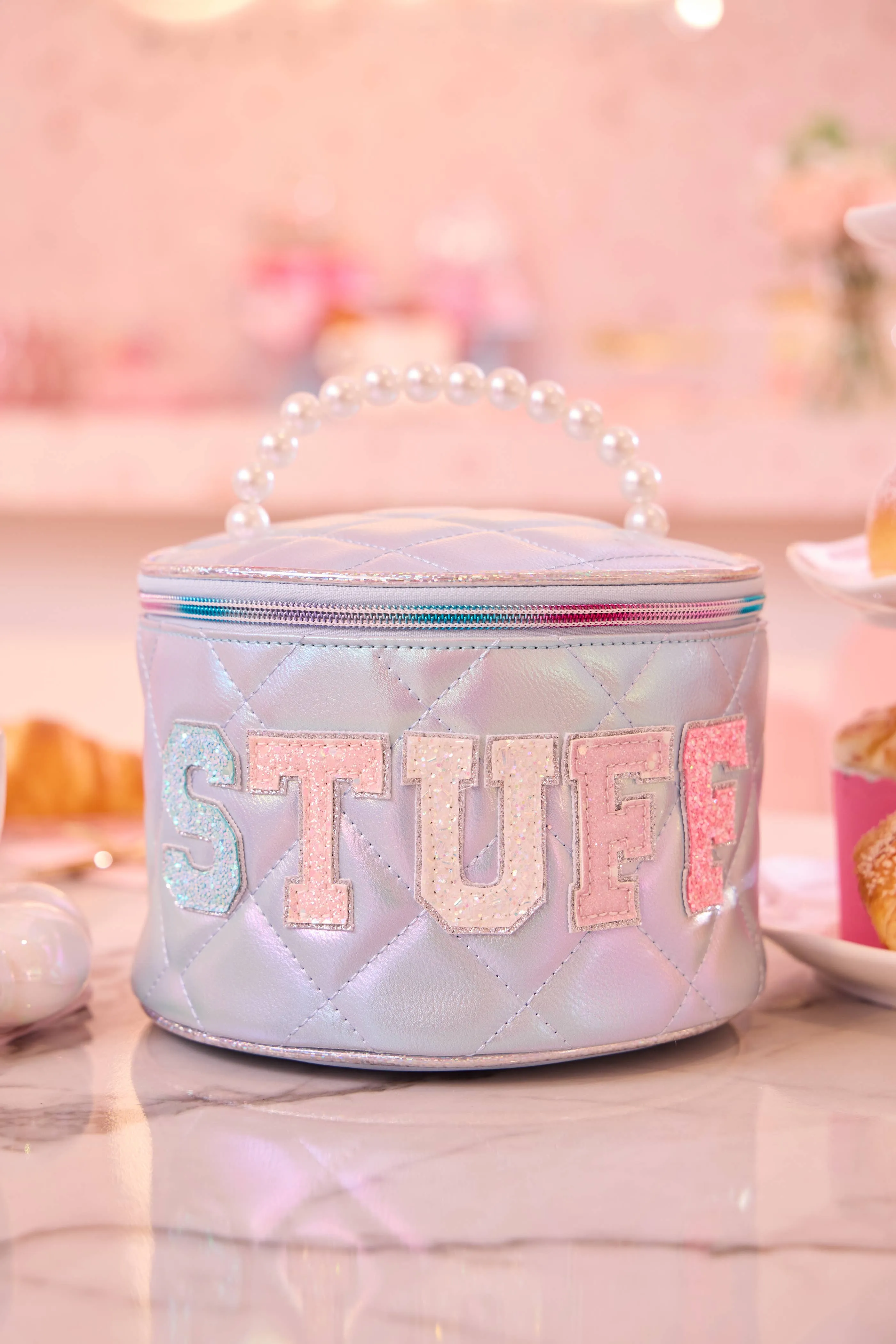 OMG Accessories - 'Stuff' Metallic Quilted Rounded Glam Bag