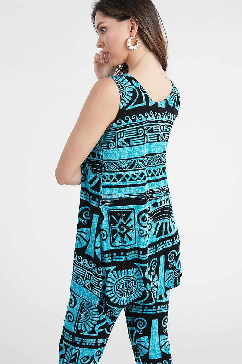 Plus Size Print Sleeveless Capri Pant Set- 9002BN-TXP-W901