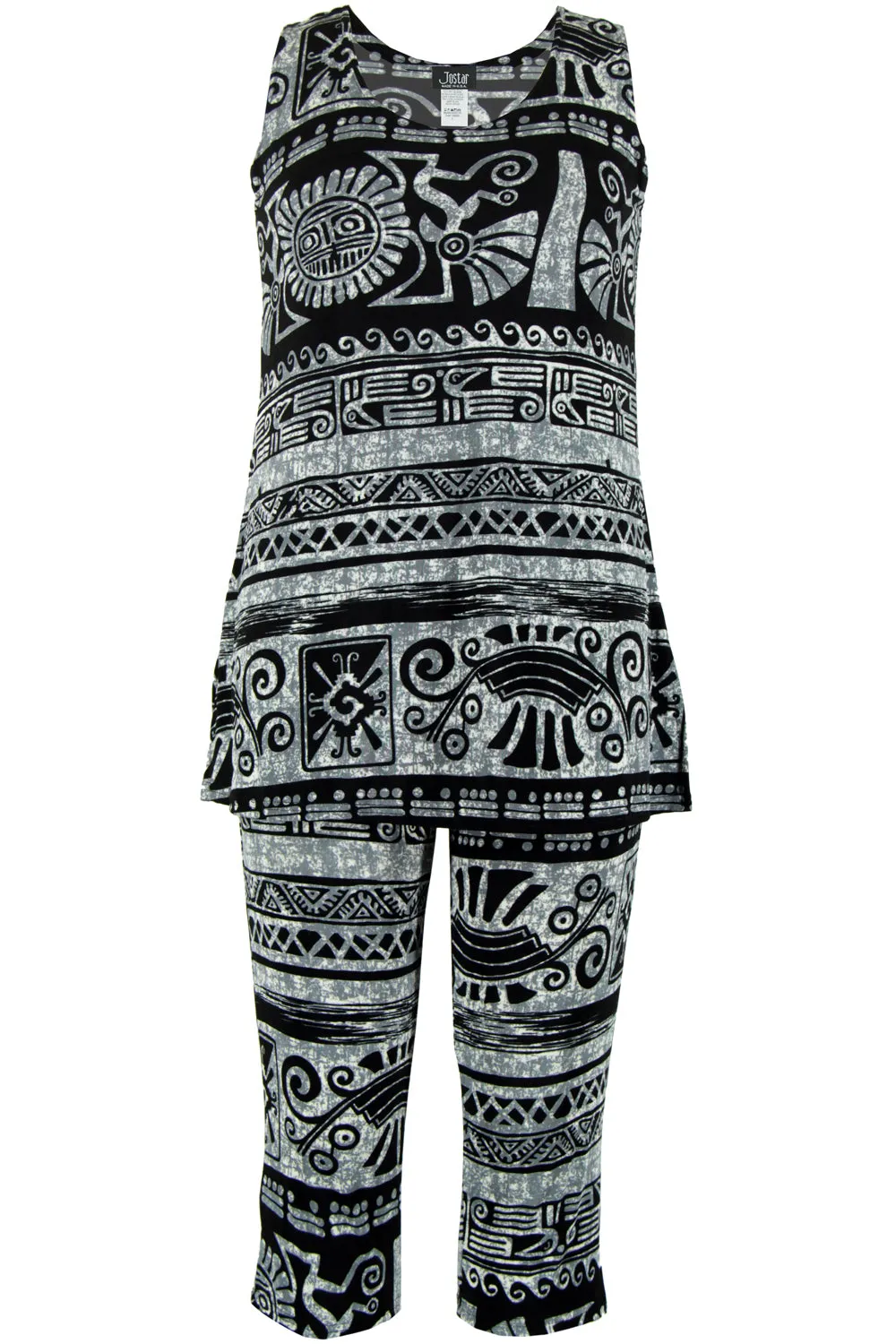 Plus Size Print Sleeveless Capri Pant Set- 9002BN-TXP-W901