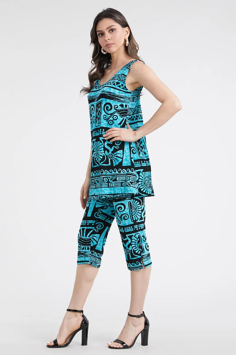 Plus Size Print Sleeveless Capri Pant Set- 9002BN-TXP-W901