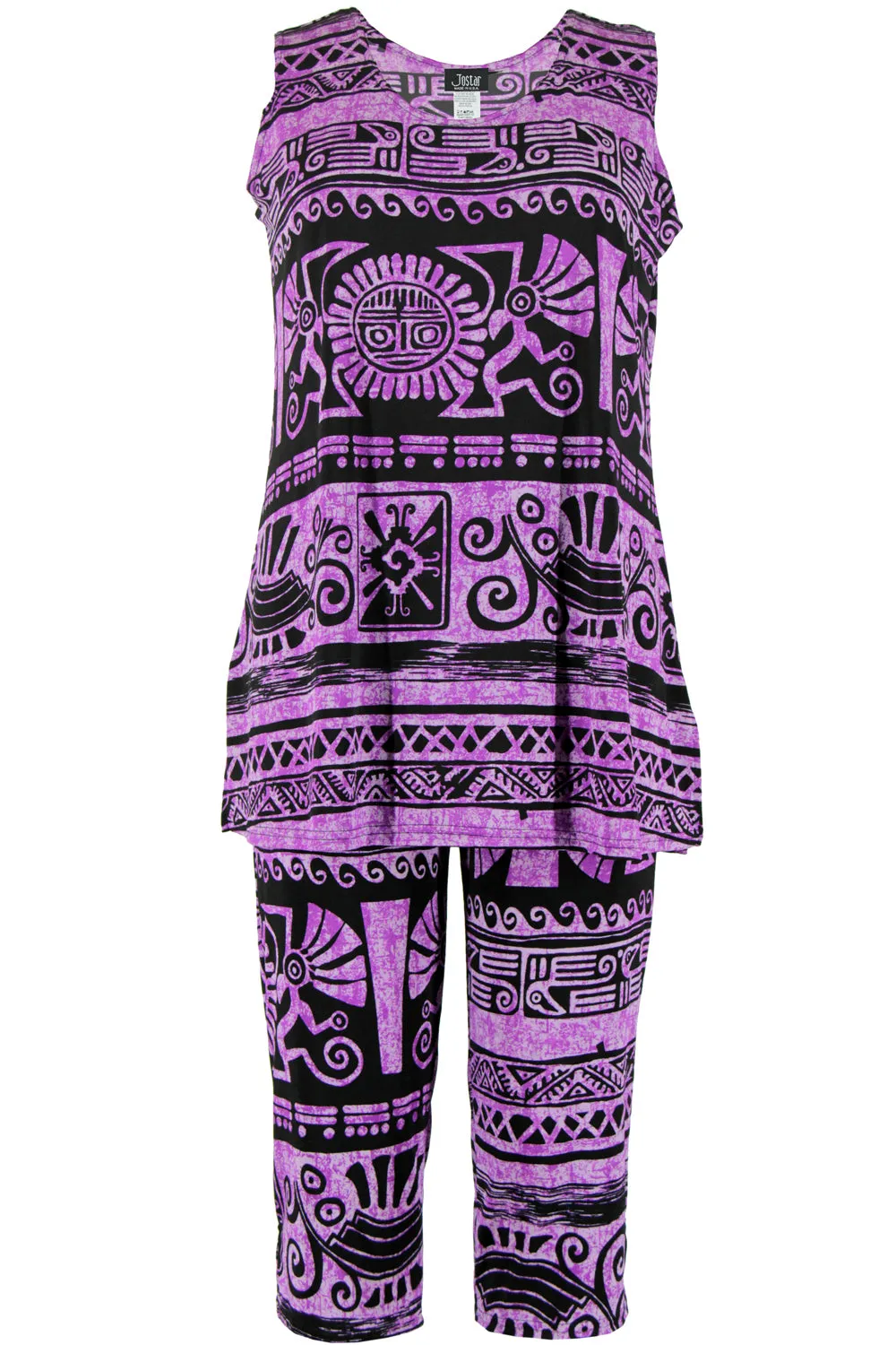 Plus Size Print Sleeveless Capri Pant Set- 9002BN-TXP-W901