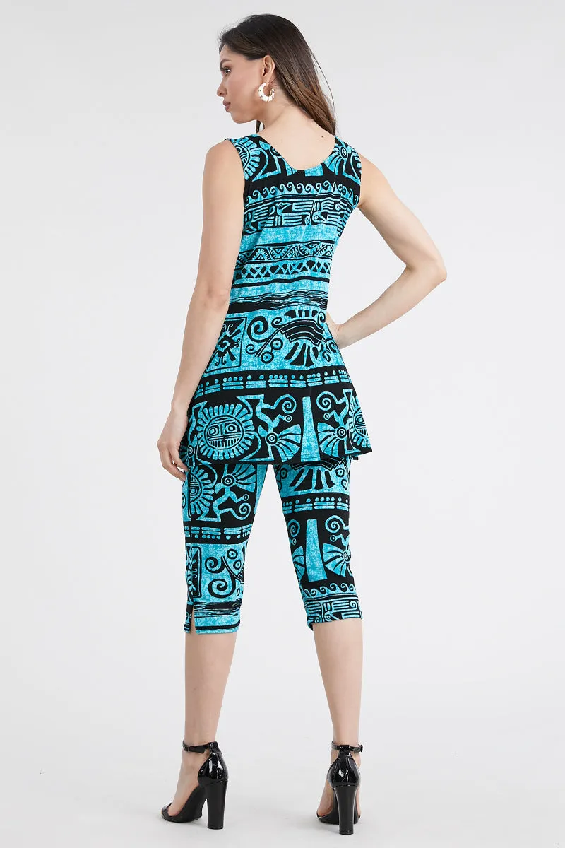 Plus Size Print Sleeveless Capri Pant Set- 9002BN-TXP-W901
