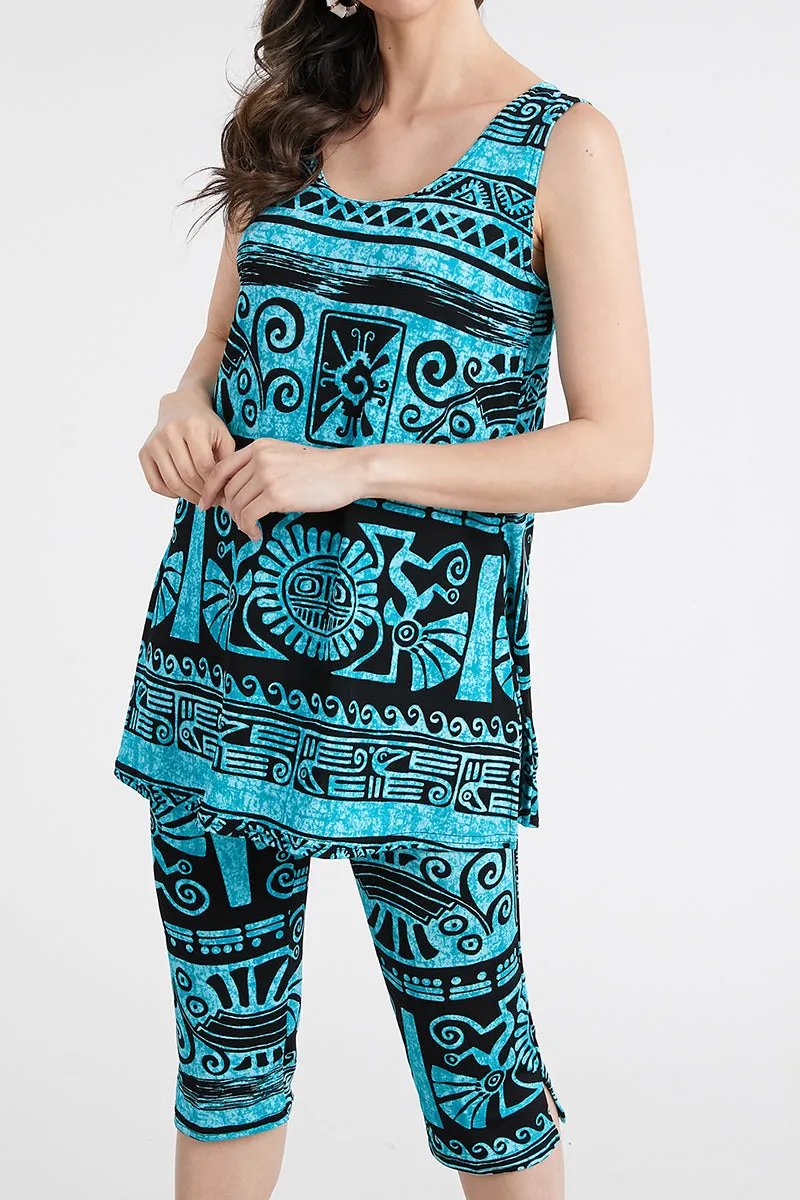 Plus Size Print Sleeveless Capri Pant Set- 9002BN-TXP-W901
