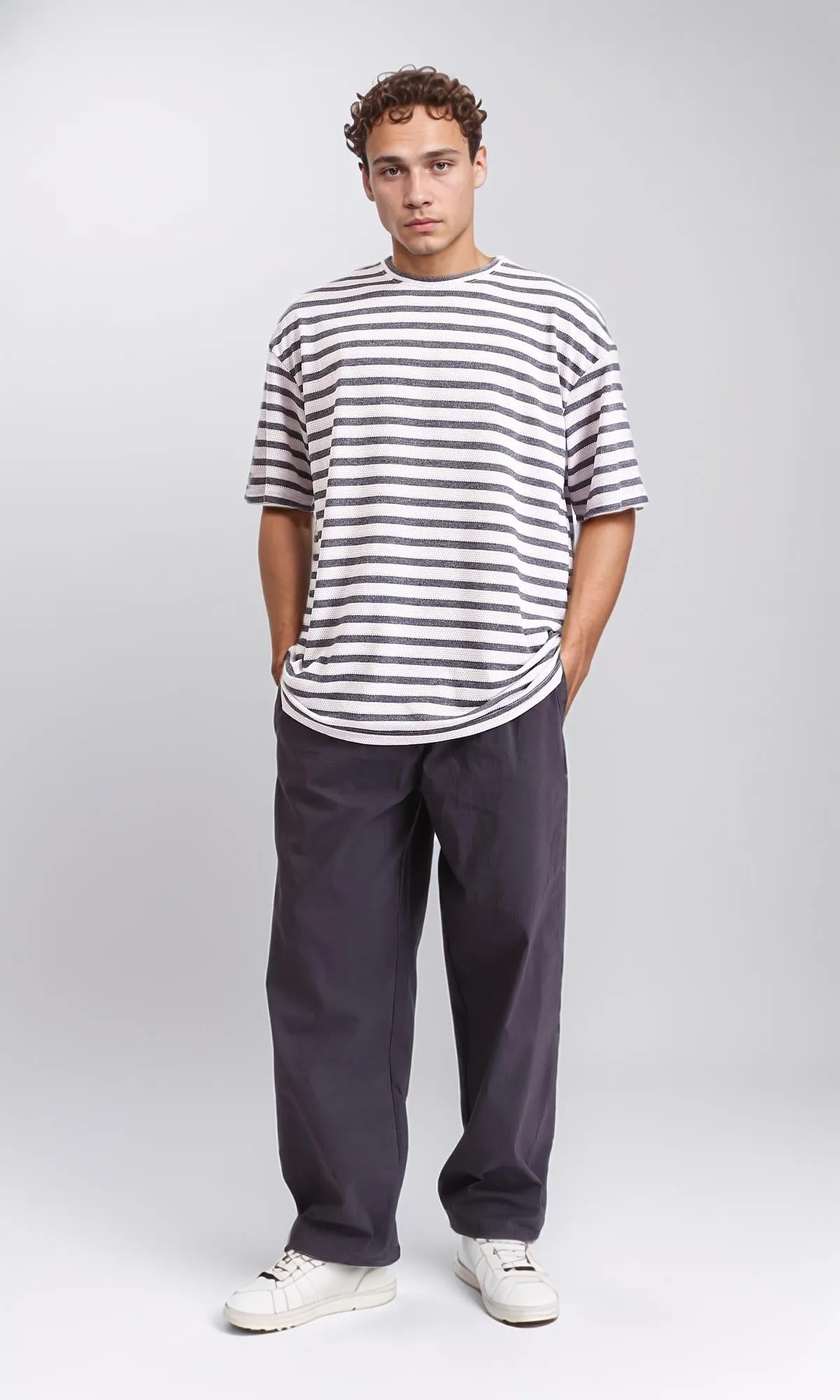 R208146 - Elastic Waist Solid Casual Pants - Dark Grey