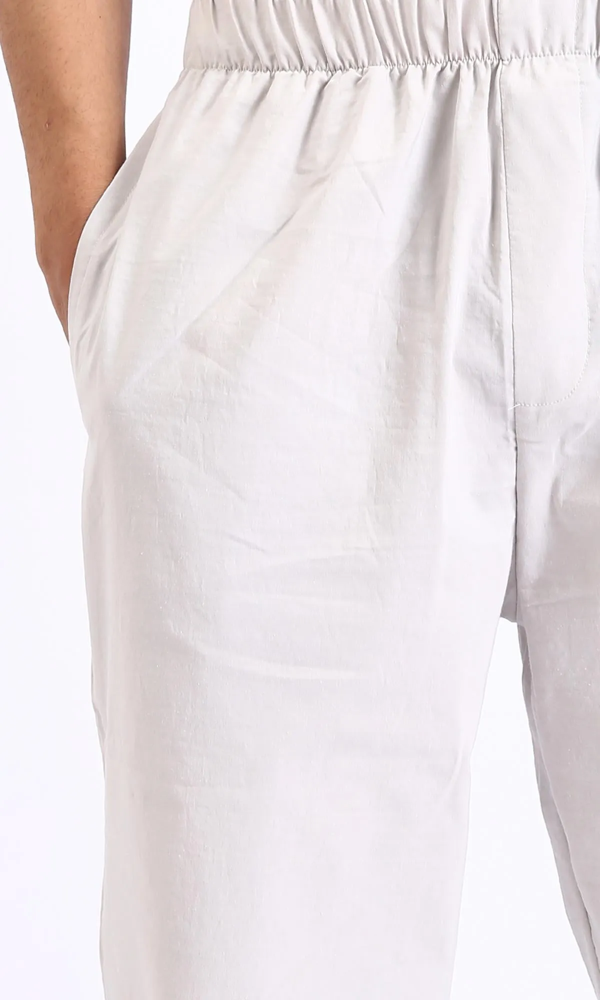 R208147-Elastic Waist Slip On Casual Pants - Light Grey