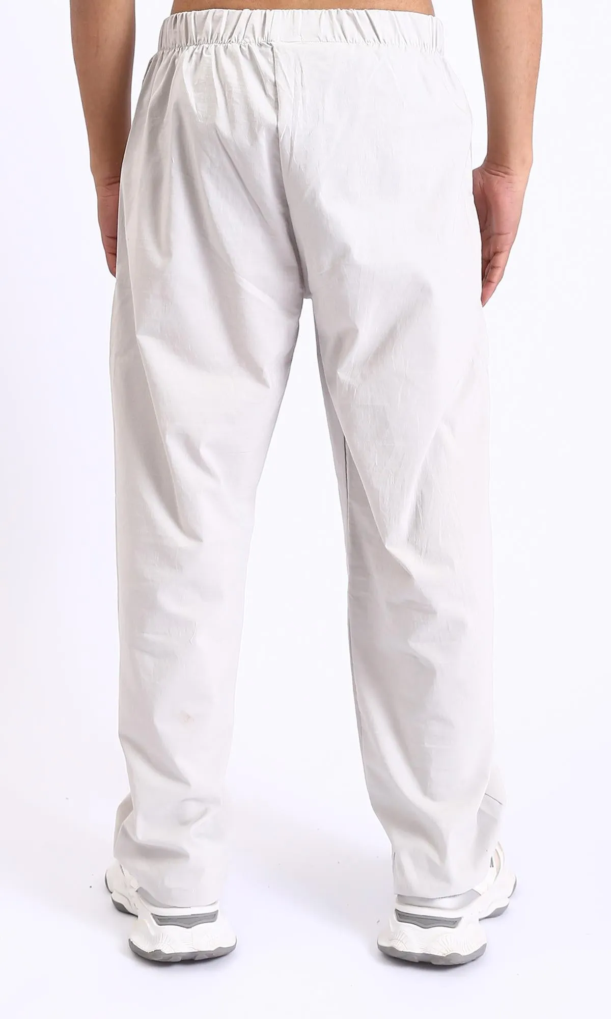R208147-Elastic Waist Slip On Casual Pants - Light Grey