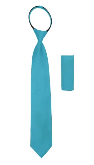 Satine Turquoise Zipper Tie with Hankie Set