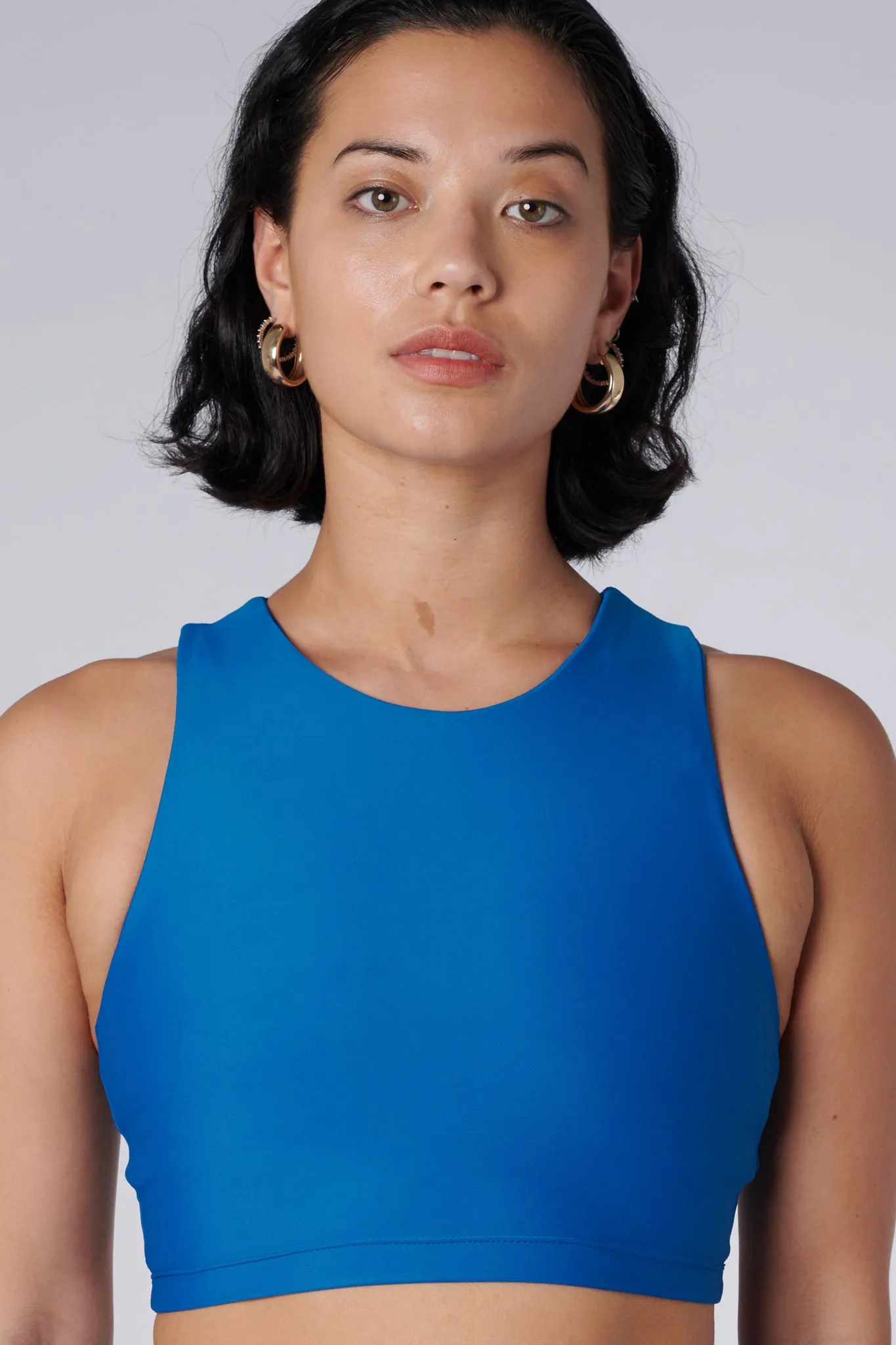 Tula High Neck Racer Back Crop Top | Recycled Nylon | Aegean